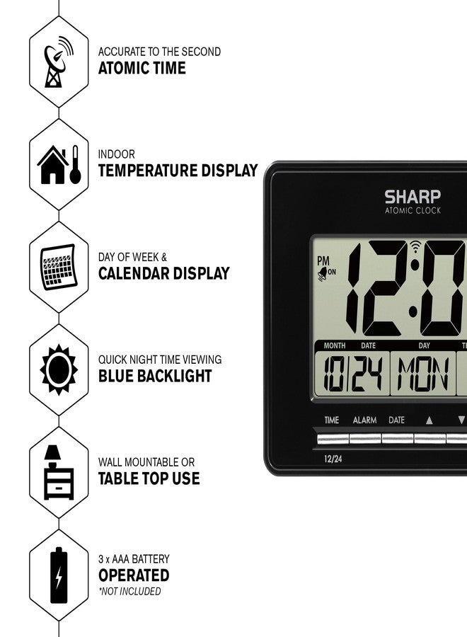 Sharp Atomic Desktop Clock – Auto Set Digital Alarm Clock - Atomic Accuracy - Easy to Read Screen with Time/Date/Temperature Display- Perfect for Nightstand or Desk - Image 2